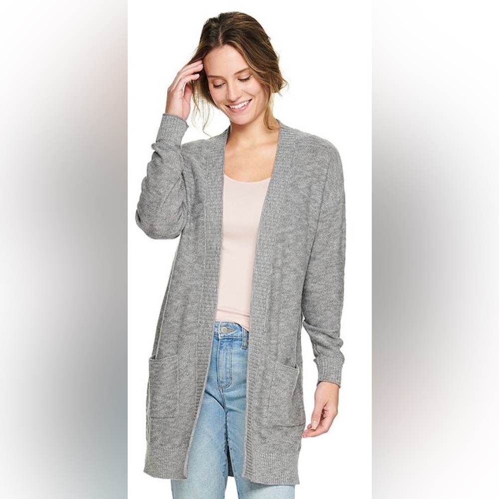 Sonoma Gray Open Front Long Length Cardigan